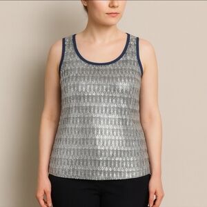 Coldwater Creek XL Navy Blue Sequin Tank Top Blouse Sleeveless Party Evening